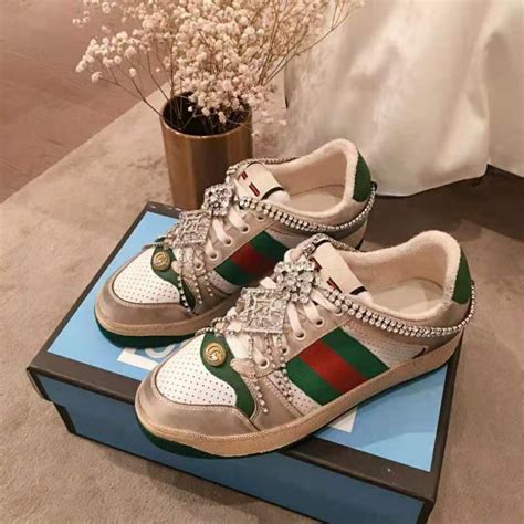 gucci sneakers with jewels|Gucci screener sneakers with crystals.